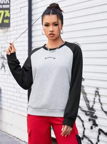 Streetz SHEIN Sport Letter Print Color-Block Raglan Long Sleeve Sports Sweatshirt