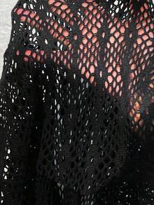 SHEIN Allurite Kích thước lớn Của phụ nữ Màu thuần Xu hướng: Cắt giảm Knit ngọn - màu đen - Xem 5