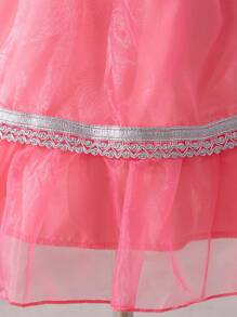 SHEIN Vestido De Malla De Cuello Redondo Para Niña Con Volantes Y Detalles De Lentejuelas Brillantes