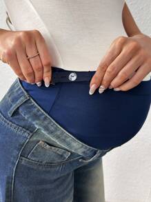 SHEIN Maternity Star Patch Belly Support Denim Jeans - Dark Wash - View 5