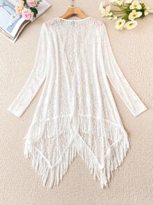 Calvaya Kích thước lớn Ren Áo Với Viền tua - trắng - Xem 2