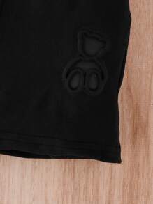小男孩熊圖案压花短袖t恤和短褲套裝 - 黑色 - 查看 7