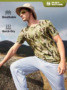 SHEIN In My Nature Men's Camouflage Outdoor T-shirt - Green - View 1