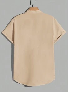 Manfinity VCAY Men's Solid Color Woven Casual Short Sleeve Plain Shirt - Camel - View 3