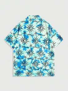 ROMWE MEN Street Life Camisa De Manga Corta Estampada Para Hombre, Estampado Completo - Multicolor - Ver 2