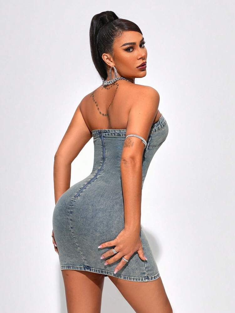 Strapless Slim Fit Denim Dress