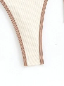 Swim Basics Conjunto de bikini con cuello de halter y ribete de contraste para mujer, conjunto de bikini de dos piezas de hilo, traje de baño, ropa de playa, vacaciones de verano, playa de verano - Albaricoque - Ver 3