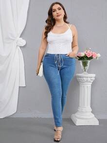 PARTHEA Plus Draped Collar Off Shoulder Mesh Corset Top - White - View 4
