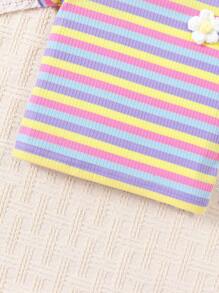 SHEIN Vintaside Kids Baby Girls' Colorful Striped Short Sleeve T-Shirt And Shorts Set
