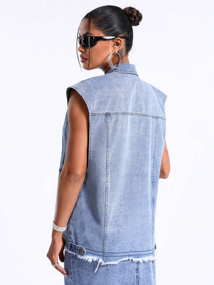Denim Jacket With Frayed Lapels