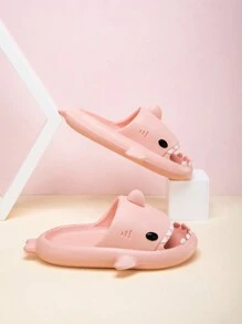 Kids' Eva Foam Slippers Cartoon Shark Pattern Design, Anti-Slip, Comfortable And Breathable, Perfect For Outdoors, Beach And Bathroom Shark Slides