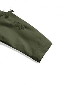 SHEIN Young Boys' Distressed Button Front Denim Jacket - Army Green - View 3