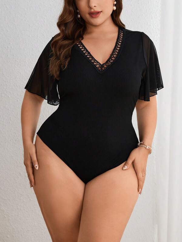 Firerie Body Grande Taille À Manches Courtes À Empiècement En Maille
