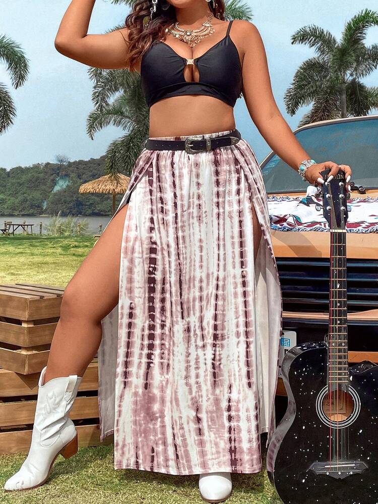 Plus Size Women's Tie-Dye Double Slit Skirt