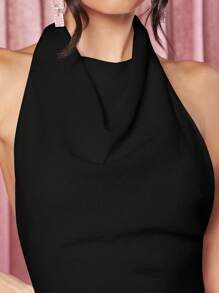 SHEIN BAE Top de damă, din satin, cu guler și spate deschis