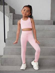 SHEIN Young Girls' Crop Top And Leggings Athletic Set