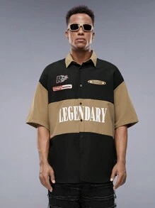 Manfinity VCAY Camisa Holgada Con Bloques De Color Y Estampado De Letras Para Hombre - Multicolor - Ver 1
