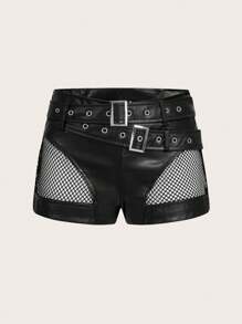 SHEIN ICON Low Rise Fishnet Insert Y2k Black Hot Pants - Black - View 2