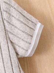 SHEIN Young Boys' Patchwork Decor Ribbed Knit Sweater And Shorts Set, School, Campus, College - Khaki - View 7