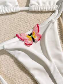 Swim Mod Summer Beach Ladies' Butterfly Applique Halterneck Bikini Set Music Festival