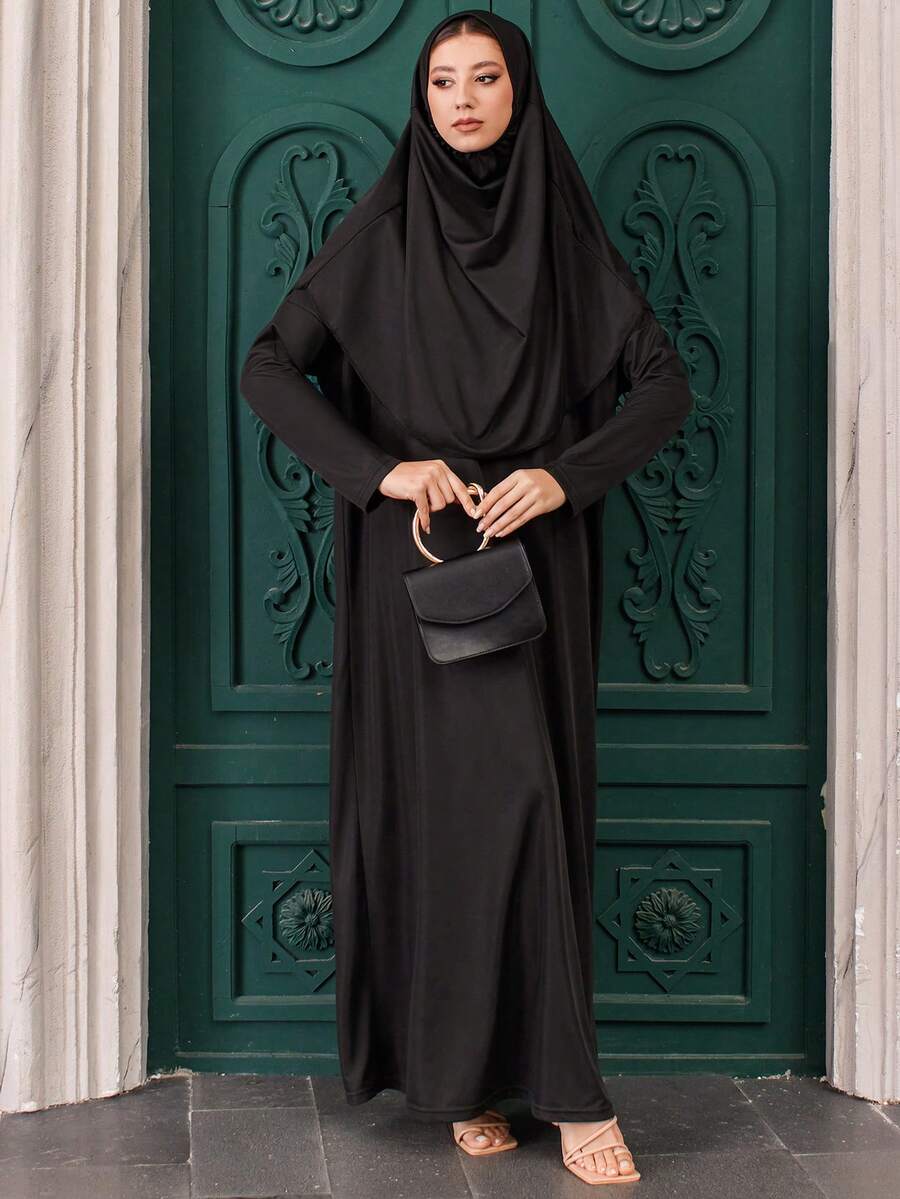 RueChic 女士純色長袖傳統長裙 - 黑色 - 查看 1