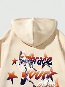 ROMWE MEN Street Life Men's Printed Pink Hooded Sweatshirt - Khaki - View 7