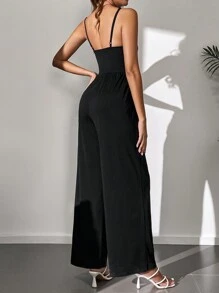 SHEIN Tall Của phụ nữ Đơn giản Ren Cắt tỉa Sọc Áo liền quần Với Dây đai mỏng Đối với Ngày lễ Phong cách - màu đen - Xem 2