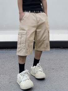 Manfinity EMRG Men's Loose Fit Denim Shorts With Cargo Details - Khaki - View 3