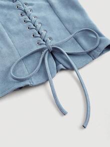 SHEIN MOD Solid Color Women's Cross Strap Camisole - Baby Blue - View 3