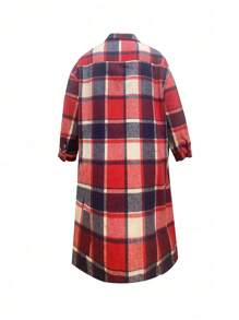 SHEIN LUNE Plus Size Plaid Long Coat - Red - View 2