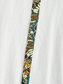 Manfinity VCAY 男款編織拼接印花休閒襯衫，短袖鈕扣襯衫，適用於度假海灘男友禮物 - 白色 - 查看 5