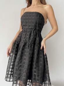 Firerie 鵝絨無肩帶連身裙 - 黑色 - 查看 1