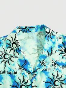 ROMWE MEN Street Life Camisa De Manga Corta Estampada Para Hombre, Estampado Completo - Multicolor - Ver 3