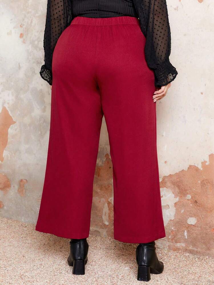 Plus Size Solid Color Wide Leg Casual Pants