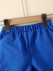 SHEIN 男童色塊條紋襯衫和實色短褲套裝 - 寶藍色 - 查看 6