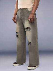 Manfinity VCAY Männer Jeans mit geradem Beinschnitt, Riss,