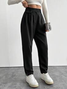 EURMUSE Solid Slant Pocket Suit Trousers - Black - View 5