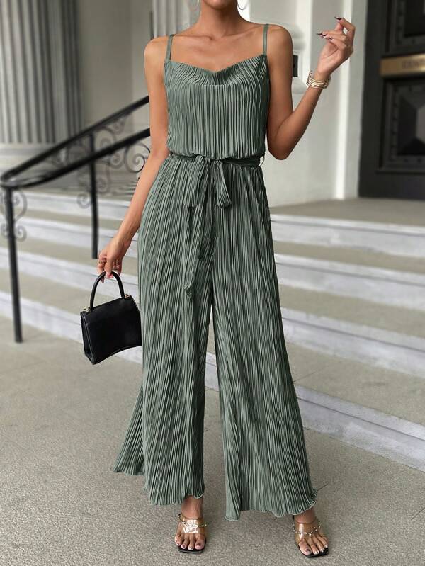 Firerie Einfarbiger Damen Jumpsuit Mit Gerafftem Halsausschnitt Und Falten