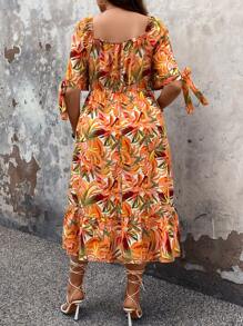 SHEIN Clasi 大码女式植物印花束腰连衣裙 - 彩色 - 查看 2