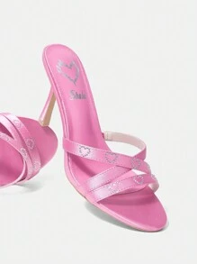 Của phụ nữ Màu hồng Da bằng sáng chế Tim & Đồ trang trí Rhinestone Dễ thương Phong cách Chóp giầy tròn Giày cao gót Dép xăng đan - Hồng - Xem 6