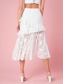 Enchnt Women's Asymmetrical Hem Lace Skirt - White - View 2