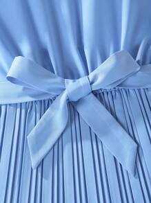 Tween Girls' Double Layer Ruffle Sleeve And Pleated Hem Swing Dress,Holiday Summer Travel - Blue - View 6