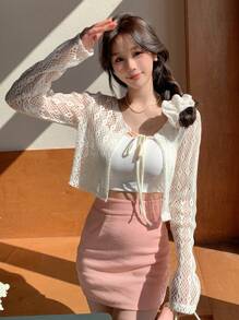 DAZY Của phụ nữ Màu thuần Dệt kim Xu hướng: Cắt giảm Viễn cảnh Áo - Màu be - Xem 7