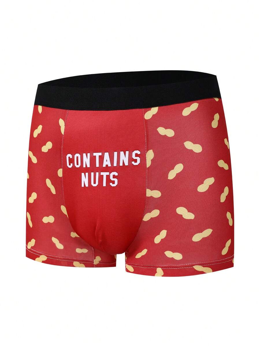 Men's Peanut & Letter Print Underwear