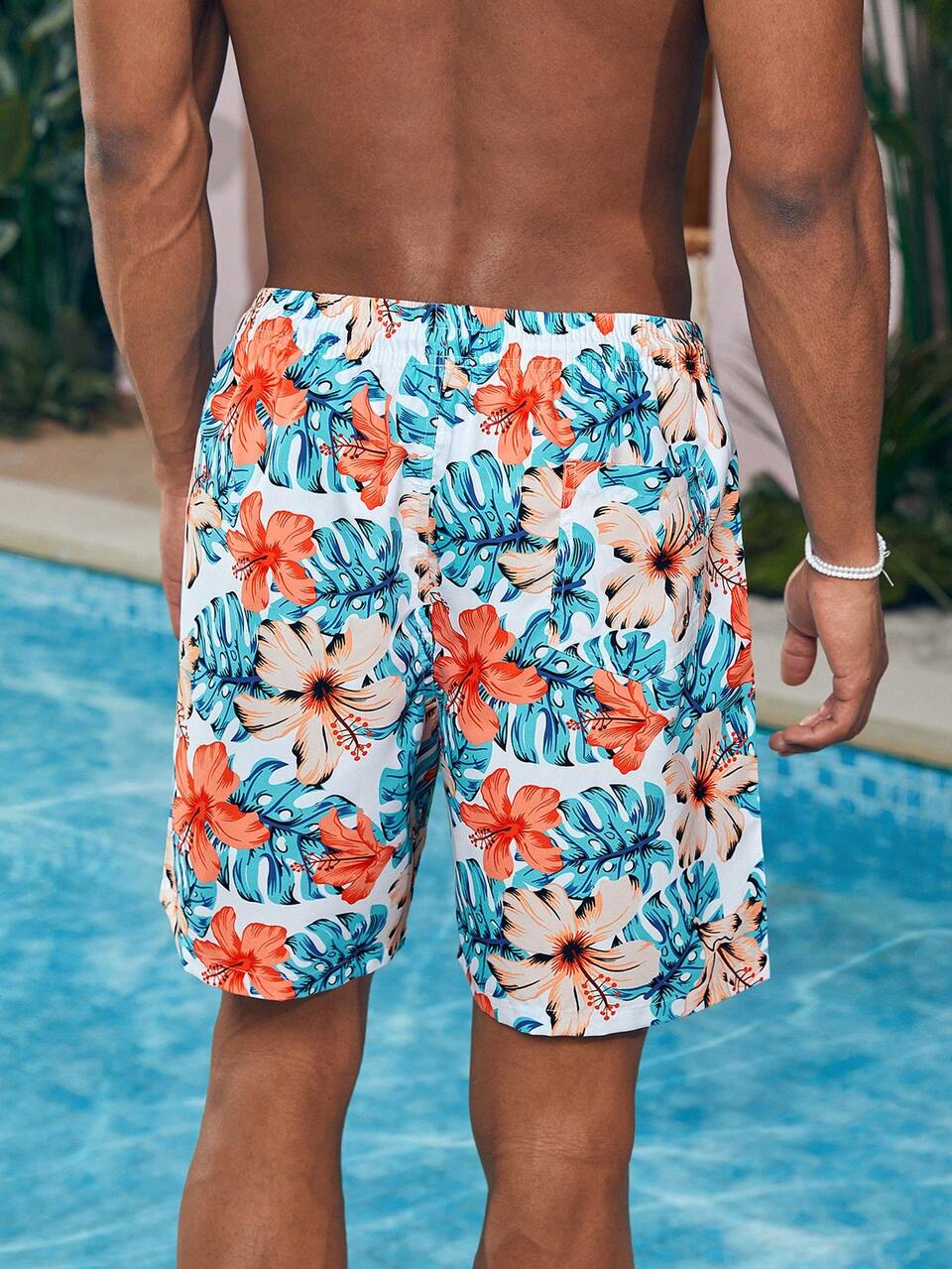 Men's Plant Print Beach Shorts