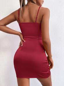 SHEIN PETITE Vestido Rojo Para Mujer, Ajustado Y Sin Mangas - Burdeos - Ver 2