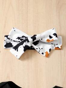 Baby Slogan Graphic Ruffle Trim Bodysuit & Graphic Print Bow Trousers - Black and White - View 3