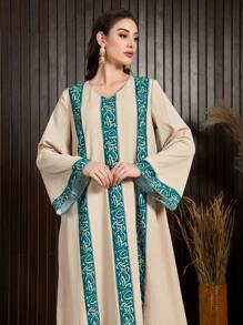 Al Najma Arabic Style Flare Sleeve Dress With Printed Patterns