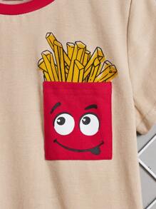 SHEIN Young Boys' Casual French Fries Print T-Shirt - Khaki - View 4