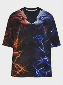 Manfinity LEGND 男士加大號寬鬆狼紋下肩t恤 - 彩色 - 查看 1